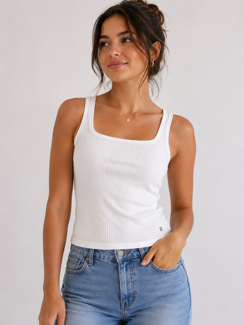 Eleven By Venus Williams White Ribbed Square Neck Tank Top Tennis Athleisure S